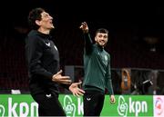 17 November 2023; Troy Parrott and coach Keith Andrews during a Republic of Ireland training session at Johan Cruijff ArenA in Amsterdam, Netherlands. Photo by Stephen McCarthy/Sportsfile