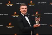 17 November 2023; Conor McCarthy of Monaghan with his PwC GAA/GPA All-Star Award during the 2023 PwC GAA/GPA All-Star Awards at the RDS in Dublin. Photo by David Fitzgerald/Sportsfile