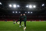 17 November 2023; Shane Duffy and Matt Doherty, right, during a Republic of Ireland training session at Johan Cruijff ArenA in Amsterdam, Netherlands. Photo by Stephen McCarthy/Sportsfile