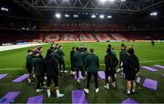 17 November 2023; Manager Stephen Kenny speaks to his players during a Republic of Ireland training session at Johan Cruijff ArenA in Amsterdam, Netherlands. Photo by Stephen McCarthy/Sportsfile