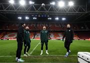 17 November 2023; Players, from left, Adam Idah, Ryan Manning, Matt Doherty and Shane Duffy during a Republic of Ireland training session at Johan Cruijff ArenA in Amsterdam, Netherlands. Photo by Stephen McCarthy/Sportsfile