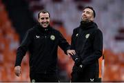17 November 2023; Shane Duffy and coach John O'Shea, left, during a Republic of Ireland training session at Johan Cruijff ArenA in Amsterdam, Netherlands. Photo by Stephen McCarthy/Sportsfile