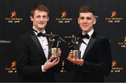 17 November 2023; Slaughtneil and Derry team-mates Brendan Rogers, left, and Shane McGuigan, with their PwC GAA/GPA All-Star Awards during the 2023 PwC GAA/GPA All-Star Awards at the RDS in Dublin. Photo by David Fitzgerald/Sportsfile