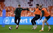 17 November 2023; James McClean with Andrew Omobamidele and Liam Scales, right, during a Republic of Ireland training session at Johan Cruijff ArenA in Amsterdam, Netherlands. Photo by Stephen McCarthy/Sportsfile