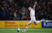 17 November 2023; Nathan Doak of Ulster kicks a conversion during the United Rugby Championship match between Ulster and Emirates Lions at Kingspan Stadium in Belfast. Photo by Ramsey Cardy/Sportsfile
