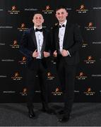 17 November 2023; Ronan O'Toole of Westmeath, left, and Brian Stack of Roscommon on arrival at the 2023 PwC GAA/GPA All-Star Awards at the RDS in Dublin. Photo by Seb Daly/Sportsfile