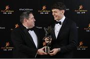 17 November 2023; David Clifford of Kerry is presented with his PwC GAA/GPA Footballer of the Year award by PwC managing partner Enda McDonagh during the 2023 PwC GAA/GPA All-Star Awards at the RDS in Dublin. Photo by David Fitzgerald/Sportsfile