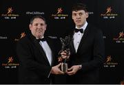 17 November 2023; David Clifford of Kerry is presented with his PwC GAA/GPA Footballer of the Year award by PwC managing partner Enda McDonagh during the 2023 PwC GAA/GPA All-Star Awards at the RDS in Dublin. Photo by David Fitzgerald/Sportsfile
