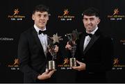 17 November 2023; David Clifford of Kerry with his PwC GAA/GPA Footballer of the Year award and Aaron Gillane of Limerick with his PwC GAA/GPA Hurler of the Year award during the 2023 PwC GAA/GPA All-Star Awards at the RDS in Dublin. Photo by David Fitzgerald/Sportsfile