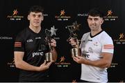 17 November 2023; David Clifford of Kerry with his PwC GAA/GPA Footballer of the Year award and Aaron Gillane of Limerick with his PwC GAA/GPA Hurler of the Year award during the 2023 PwC GAA/GPA All-Star Awards at the RDS in Dublin. Photo by David Fitzgerald/Sportsfile