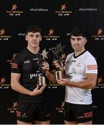 17 November 2023; David Clifford of Kerry with his PwC GAA/GPA Footballer of the Year award and Aaron Gillane of Limerick with his PwC GAA/GPA Hurler of the Year award during the 2023 PwC GAA/GPA All-Star Awards at the RDS in Dublin. Photo by David Fitzgerald/Sportsfile