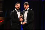 17 November 2023; David Clifford of Kerry is presented with his PwC GAA/GPA Footballer of the Year award by Gaelic Players Association chief executive Tom Parsons during the 2023 PwC GAA/GPA All-Star Awards at the RDS in Dublin. Photo by Brendan Moran/Sportsfile