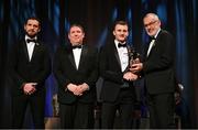 17 November 2023; Tom O’Sullivan of Kerry is presented with his PwC All-Star award by Uachtarán Chumann Lúthchleas Gael Larry McCarthy, in the company of Gaelic Players Association chief executive Tom Parsons, left, and PwC managing partner Enda McDonagh during the 2023 PwC GAA/GPA All-Star Awards at the RDS in Dublin. Photo by Brendan Moran/Sportsfile