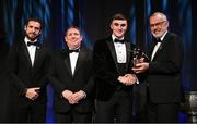 17 November 2023; Seán O’Shea of Kerry is presented with his PwC All-Star award by Uachtarán Chumann Lúthchleas Gael Larry McCarthy, in the company of Gaelic Players Association chief executive Tom Parsons, left, and PwC managing partner Enda McDonagh during the 2023 PwC GAA/GPA All-Star Awards at the RDS in Dublin. Photo by Brendan Moran/Sportsfile