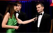 17 November 2023; Tom O’Sullivan of Kerry is interviewed by MC Joanne Cantwell during the 2023 PwC GAA/GPA All-Star Awards at the RDS in Dublin. Photo by Brendan Moran/Sportsfile