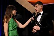 17 November 2023; Shane McGuigan of Derry is interviewed by MC Joanne Cantwell during the 2023 PwC GAA/GPA All-Star Awards at the RDS in Dublin. Photo by Brendan Moran/Sportsfile