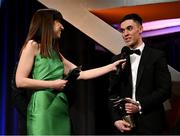 17 November 2023; Conor McCluskey of Derry is intervewed by MC Joanne Cantwell during the 2023 PwC GAA/GPA All-Star Awards at the RDS in Dublin. Photo by Brendan Moran/Sportsfile