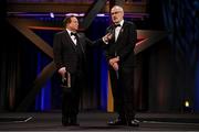 17 November 2023; Uachtarán Chumann Lúthchleas Gael Larry McCarthy is interviewed by MC Marty Morrissey during the 2023 PwC GAA/GPA All-Star Awards at the RDS in Dublin. Photo by Brendan Moran/Sportsfile