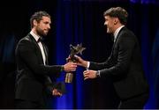 17 November 2023; David Clifford of Kerry is presented with the PwC GAA/GPA Footballer of the Year award by Gaelic Players Association chief executive Tom Parsons during the 2023 PwC GAA/GPA All-Star Awards at the RDS in Dublin. Photo by Brendan Moran/Sportsfile