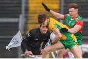 18 November 2023; Patrick Egan of Corofin in action against Sean Regan of Ballina Stephenites during the AIB Connacht GAA Football Senior Club Championship Semi-Final match between Corofin, Galway, and Ballina Stephenites, Mayo, at Pearse Stadium, Galway. Photo by Ray Ryan/Sportsfile