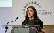 18 November 2023; GAA Healthy Club coordinator, Brid O'Dwyer speaking at the Irish Life GAA Healthy Club Conference 2023 at Croke Park in Dublin. Photo by Tyler Miller/Sportsfile