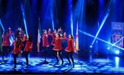18 November 2023; Biorra of Offaly, Tara Seguin, Sarah Cooke, Eimear Teehan, Kathy Dermody, Aisling Sammon, Aoife Maher, Sarah Teehan, Aoife Gilligan competing in the Rince Foirne category during the Scór Sinsir 2023 All-Ireland Finals at the INEC Arena in Killarney, Kerry. Photo by Eóin Noonan/Sportsfile