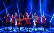 18 November 2023; Biorra of Offaly, Tara Seguin, Sarah Cooke, Eimear Teehan, Kathy Dermody, Aisling Sammon, Aoife Maher, Sarah Teehan, Aoife Gilligan competing in the Rince Foirne category during the Scór Sinsir 2023 All-Ireland Finals at the INEC Arena in Killarney, Kerry. Photo by Eóin Noonan/Sportsfile
