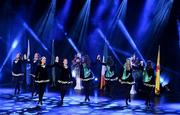 18 November 2023; Ualtar Ó Gréacháin an Glean of Derry, Katie McErlean, Ellen McKenna, Meave McGilligan, Caoimhe McLaughlin, Clare Gunning, Katie Strathearn, Anna Deehan and Caitlin McCann competing in the Rince Foirne category during the Scór Sinsir 2023 All-Ireland Finals at the INEC Arena in Killarney, Kerry. Photo by Eóin Noonan/Sportsfile