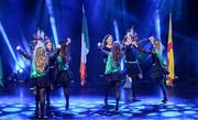18 November 2023; Maothail of Leitrim, Laura O'Neill, Ciara McCrann, Róisín Kennedy, Amelia Pajak, Alannah McGuinness, Hannah Gaffey, Ceadigh Heslin and Layla Murphy competing in the Rince Foirne category during the Scór Sinsir 2023 All-Ireland Finals at the INEC Arena in Killarney, Kerry. Photo by Eóin Noonan/Sportsfile