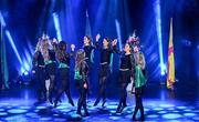 18 November 2023; Maothail of Leitrim, Laura O'Neill, Ciara McCrann, Róisín Kennedy, Amelia Pajak, Alannah McGuinness, Hannah Gaffey, Ceadigh Heslin and Layla Murphy competing in the Rince Foirne category during the Scór Sinsir 2023 All-Ireland Finals at the INEC Arena in Killarney, Kerry. Photo by Eóin Noonan/Sportsfile