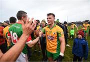 18 November 2023; Ross Mahon of Corofin is congratulated after the AIB Connacht GAA Football Senior Club Championship Semi-Final match between Corofin, Galway, and Ballina Stephenites, Mayo, at Pearse Stadium, Galway. Photo by Ray Ryan/Sportsfile