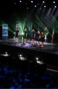 18 November 2023; Baile Uí Chumaoil of Westmeath, Aoibhinn Dolan, Bláthnaid Daly, Naomi Fitzpatrick, Clíodhna Daly and Zara Geraghty competing in the Bailéad-Ghrúpa category during the Scór Sinsir 2023 All-Ireland Finals at the INEC Arena in Killarney, Kerry. Photo by Eóin Noonan/Sportsfile