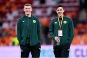 18 November 2023; James McClean, left, and Jamie McGrath of Republic of Ireland before the UEFA EURO 2024 Championship qualifying group B match between Netherlands and Republic of Ireland at Johan Cruijff ArenA in Amsterdam, Netherlands. Photo by Stephen McCarthy/Sportsfile