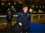 18 November 2023; Fintan Gunne of Leinster arrives before the United Rugby Championship match between Leinster and Scarlets at the RDS Arena in Dublin. Photo by Harry Murphy/Sportsfile