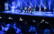 18 November 2023; Clann Na mGeal of Cork, Andrew Collins, Molly McQueen, Davina Connolly and Saoirse Connolly competing in the Ceol Uirlise category during the Scór Sinsir 2023 All-Ireland Finals at the INEC Arena in Killarney, Kerry. Photo by Eóin Noonan/Sportsfile