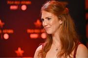 18 November 2023; Kerry player Louise Ní Mhuircheartaigh is interviewed during the Facebook Live show before the TG4 All-Ireland Ladies Football All Stars Awards banquet, in association with Lidl, at the Bonnington Dublin Hotel. Photo by Brendan Moran/Sportsfile