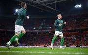 18 November 2023; Alan Browne, right, and Ryan Manning of Republic of Ireland before the UEFA EURO 2024 Championship qualifying group B match between Netherlands and Republic of Ireland at Johan Cruijff ArenA in Amsterdam, Netherlands. Photo by Stephen McCarthy/Sportsfile