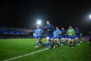 18 November 2023; Leinster co-captain James Ryan leads the team in the warmup before the United Rugby Championship match between Leinster and Scarlets at the RDS Arena in Dublin. Photo by Harry Murphy/Sportsfile