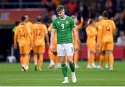 18 November 2023; Evan Ferguson of Republic of Ireland reacts after his side conceded a first goal during the UEFA EURO 2024 Championship qualifying group B match between Netherlands and Republic of Ireland at Johan Cruijff ArenA in Amsterdam, Netherlands. Photo by Stephen McCarthy/Sportsfile
