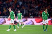 18 November 2023; Evan Ferguson, left, and Callum Robinson of Republic of Ireland react after their side conceded a first goal  during the UEFA EURO 2024 Championship qualifying group B match between Netherlands and Republic of Ireland at Johan Cruijff ArenA in Amsterdam, Netherlands. Photo by Seb Daly/Sportsfile
