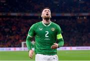 18 November 2023; Matt Doherty of Republic of Ireland reacts during the UEFA EURO 2024 Championship qualifying group B match between Netherlands and Republic of Ireland at Johan Cruijff ArenA in Amsterdam, Netherlands. Photo by Stephen McCarthy/Sportsfile