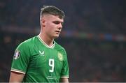 18 November 2023; Evan Ferguson of Republic of Ireland after being substituted during the UEFA EURO 2024 Championship qualifying group B match between Netherlands and Republic of Ireland at Johan Cruijff ArenA in Amsterdam, Netherlands. Photo by Seb Daly/Sportsfile