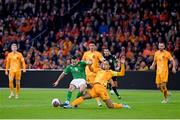 18 November 2023; Josh Cullen of Republic of Ireland is tackled by Virgil van Dijk of Netherlands during the UEFA EURO 2024 Championship qualifying group B match between Netherlands and Republic of Ireland at Johan Cruijff ArenA in Amsterdam, Netherlands. Photo by Stephen McCarthy/Sportsfile