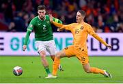18 November 2023; Matt Doherty of Republic of Ireland in action against Joey Veerman of Netherlands during the UEFA EURO 2024 Championship qualifying group B match between Netherlands and Republic of Ireland at Johan Cruijff ArenA in Amsterdam, Netherlands. Photo by Stephen McCarthy/Sportsfile