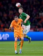 18 November 2023; Wout Weghorst of Netherlands in action against Nathan Collins of Republic of Ireland during the UEFA EURO 2024 Championship qualifying group B match between Netherlands and Republic of Ireland at Johan Cruijff ArenA in Amsterdam, Netherlands. Photo by Stephen McCarthy/Sportsfile