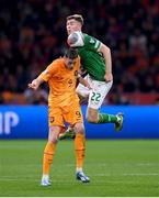 18 November 2023; Wout Weghorst of Netherlands in action against Nathan Collins of Republic of Ireland during the UEFA EURO 2024 Championship qualifying group B match between Netherlands and Republic of Ireland at Johan Cruijff ArenA in Amsterdam, Netherlands. Photo by Stephen McCarthy/Sportsfile