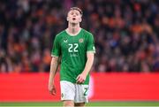 18 November 2023; Nathan Collins of Republic of Ireland reacts during the UEFA EURO 2024 Championship qualifying group B match between Netherlands and Republic of Ireland at Johan Cruijff ArenA in Amsterdam, Netherlands. Photo by Seb Daly/Sportsfile