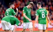 18 November 2023; Nathan Collins of Republic of Ireland, centre, with Ryan Manning, left, and Alan Browne during the UEFA EURO 2024 Championship qualifying group B match between Netherlands and Republic of Ireland at Johan Cruijff ArenA in Amsterdam, Netherlands. Photo by Seb Daly/Sportsfile