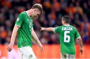 18 November 2023; Nathan Collins of Republic of Ireland reacts during the UEFA EURO 2024 Championship qualifying group B match between Netherlands and Republic of Ireland at Johan Cruijff ArenA in Amsterdam, Netherlands. Photo by Seb Daly/Sportsfile