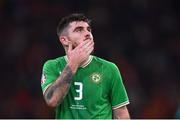 18 November 2023; Ryan Manning of Republic of Ireland reacts after the UEFA EURO 2024 Championship qualifying group B match between Netherlands and Republic of Ireland at Johan Cruijff ArenA in Amsterdam, Netherlands. Photo by Stephen McCarthy/Sportsfile